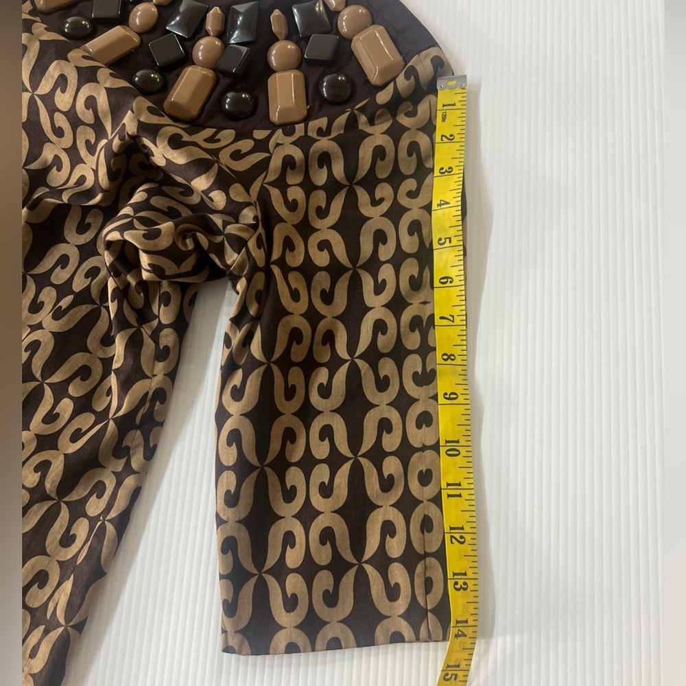 Milly of New York Brown Silk Trim Embellished Neck Dress Sz 8 Statement - Picture 9 of 16